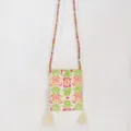 Ethnic style canvas phone crossbody bag with colorful beaded strap and cute tassels variant. - Green Floral - Tassel Style