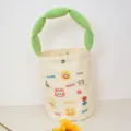 Canvas bucket bag with green handle, cute embroidered letters and cartoon patterns. - Smiley Rabbit Green Handle