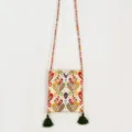 Ethnic Style Printed Canvas Phone Bag Crossbody With Tassels Variant Option - Yellow Green - Tassel Style