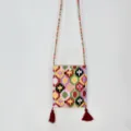 Ethnic style woven crossbody phone bag with colorful geometric patterns and cute tassels. - Diamond Grid - Tassel Style
