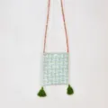 Ethnic style canvas mobile phone crossbody bag with colorful straps and tassels. - Bamboo Grain - Tassel Style