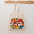 Canvas tote bag for women large capacity cartoon puppy print shoulder bag casual style - Beige-Three Dogs Vest Bag