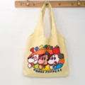Yellow Cartoon Canvas Tote Bag Cute Animal Print Casual Everyday Shoulder Handbag - Yellow-Three Dogs Vest Bag
