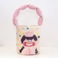 Cute Cartoon Print Canvas Bucket Bag With Pink Bubble Handle Casual Tote For Women - OK Girl Padded Strap