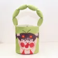 Green canvas bucket bag with cute cartoon girl graphic and unique bubble handle design. - Braid Girl Padded Strap