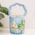 Impressionist oil painting print bucket bag with light blue padded handle, stylish small handbag. - Sailboat (Cotton-Filled Bag)
