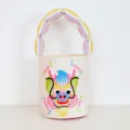 Cute cartoon dragon canvas bucket bag with colorful quilted padded handle for women daily use. - Dragon Padded Bag / Beige