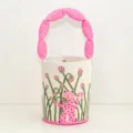 Canvas bucket bag with pink padded strap, cute polka dot cat print, casual commuting handbag. - Pink Padded Bag