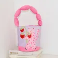 Cute pink bucket bag with bubble handle and playful cat strawberry print for women daily. - Strawberry Cat Padded Bag