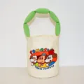 Canvas bucket bag with green stuffed handles, cute cartoon puppy print, casual handbag for women. - Beige-Three Dogs Padded Bag