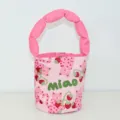 Pink Puffed Handle Canvas Bucket Bag With Cute Cat And Strawberry Print Variant Style - Multi Cat