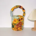 Van Gogh sunflower print bucket bag with puffed handle, retro artistic shoulder handbag. - Sunflower