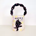 Cute polka dot bucket bag with puffed handle and playful black cat print design for daily wear - Happy Black Cat