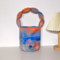 Artistic oil painting print bucket bag with unique padded handle casual daily handbag - Impression Sunrise
