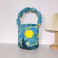 Van Gogh starry night print cotton bucket bag, retro padded handle handbag for women daily use. - Starry Sky