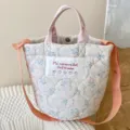 Quilted floral tote bag with pink handles and strap, stylish casual crossbody bag for women. - Blue Floral
