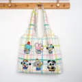 Canvas tote bag with cute cartoon animal prints and pastel plaid pattern for women daily commute. - Six Babies Vest Bag