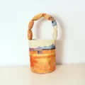 Van Gogh Wheat Field Print Puffer Bucket Bag, Art Style Puffed Handle Handbag Style - Large Wheat Field