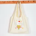Beige canvas tote bag for women, cute ice cream print casual shoulder handbag for daily commute. - Canvas Vest Bag / Ice Cream