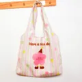 Cute pink striped canvas tote bag for women, casual daily large capacity shoulder bag. - Pink Green Star - Vest Style