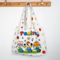 White canvas tote bag with cute cartoon animals and colorful polka dots, casual shoulder bag. - Tomato Colorful Polka Dot Vest Bag