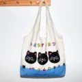 Canvas Tote Bag Casual Black Cat Print Shoulder Bag Daily Student Shopping Handbag - Lazy Cat Vest Bag