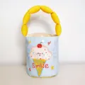 Canvas bucket bag with yellow puffy handle, cute ice cream print, casual summer handbag for women - Cotton-Padded Bucket Bag / Ice Cream