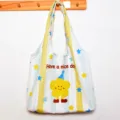 Canvas tote bag with cute cartoon flower and striped pattern, casual shoulder bag for daily use. - Yellow Blue Star - Vest Style