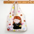 Casual canvas tote bag for women, cute cartoon print shoulder bag, large capacity student bag. - Colorful Polka Dot Girl - Vest Bag