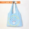 Light blue canvas tote bag for women, cute cake printed single shoulder bag for students - Vest Bag / Cake Blue