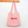 Pink canvas tote bag for women, large capacity casual shoulder bag with red letter print. - AREYOU Vest Bag / Pink