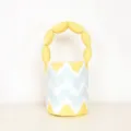 Trendy yellow puffy handle canvas handbag with chic chevron pattern for daily fashion use. - S / Yellow and Blue Pattern