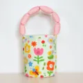 Cute floral canvas bucket bag with pink padded handle sweet aesthetic style handbag for daily use. - Floral Pink Handle