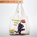 White canvas tote bag with cute black polka dot cat print, casual daily student shoulder bag. - Play Cat Vest Bag