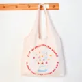 Cute pink canvas tote bag, large capacity shoulder bag for students, casual and versatile. - Vest Bag / Cake Beige