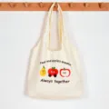 Beige canvas tote bag casual shoulder bag large capacity aesthetic cute fruit print design - Canvas Vest Bag / Apple and Pear