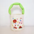 Canvas bucket bag with cute cartoon prints and green handles for stylish daily use. - Apple Print / Green Bag Green Ribbon