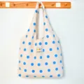 Beige blue polka dot canvas shoulder bag, casual Japanese style vest bag for daily use. - Dream Blue Polka Dot Vest Style