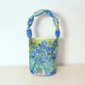 Van Gogh Irises Print Puffed Handle Bucket Bag Women Art Style Handbag Casual Tote - Large Fleur-De-Lis