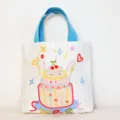 Cute cartoon cake print canvas handbag for women, casual small tote bag with blue handles. - Cake - Small Handbag