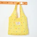 Yellow canvas tote bag with colorful dashes, casual shoulder bag for students daily use. - Vest Bag / Yellow Polka Dot