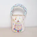 Canvas bucket bag with cute birthday cake print and puff handle for women summer daily. - Cotton-Padded Bucket Bag / Cake