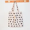 Casual pink polka dot canvas shoulder bag for women, cute aesthetic daily tote handbag. - Dream Black Polka Dot Shoulder Style