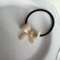 Elegant acetate bow hair tie, high elastic rubber band, exquisite handmade daily hair accessory. - Beige