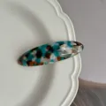 Pinza de pelo ovalada de acetato vintage francés diseño de nicho de lujo carey resorte - Azul Café-7.5cm
