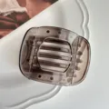 Vista detallada de la pinza para el cabello vintage marrón translúcido con resorte. - Pequeño (8cm) / Gris