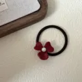 Coletero de pelo retro francés de acetato con perla sintética elegante para mujer - Rojo