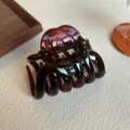 Primer plano detalle de pinza de pelo carey oscuro, elegante pinza de resina para cabello. - Brillante / 9.5cm / Marrón Rojizo