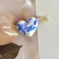 Pinza de pelo de corazón de mármol azul blanco clip de pico pato accesorio para mujeres diario - Azul y Blanco