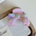 Piccola molletta per capelli a mezzaluna in acetato con fiocco iridescente elegante. - Viola - 5,5 cm